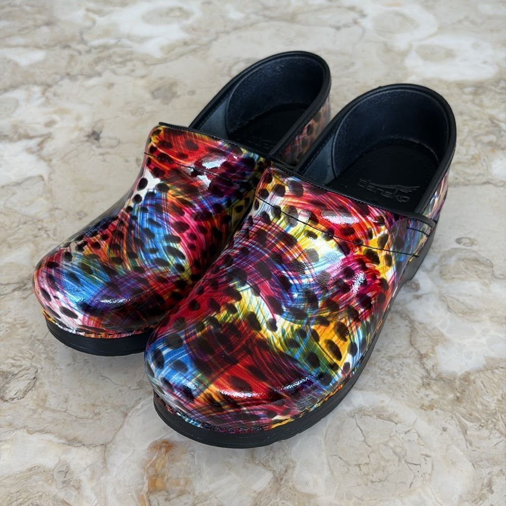 Dansko Professional Paint Storm Patent Leather Clogs Size 37